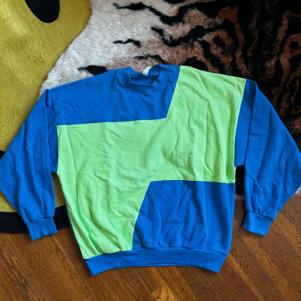 Los Angeles Apparel Blue and Green Sweatshirt L